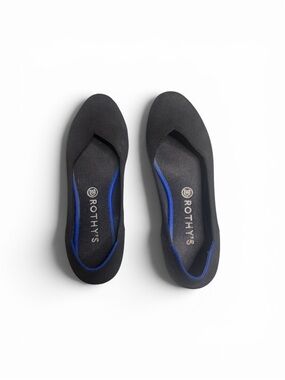 Rothy's Black Ballet Flats with Blue Accent Trim